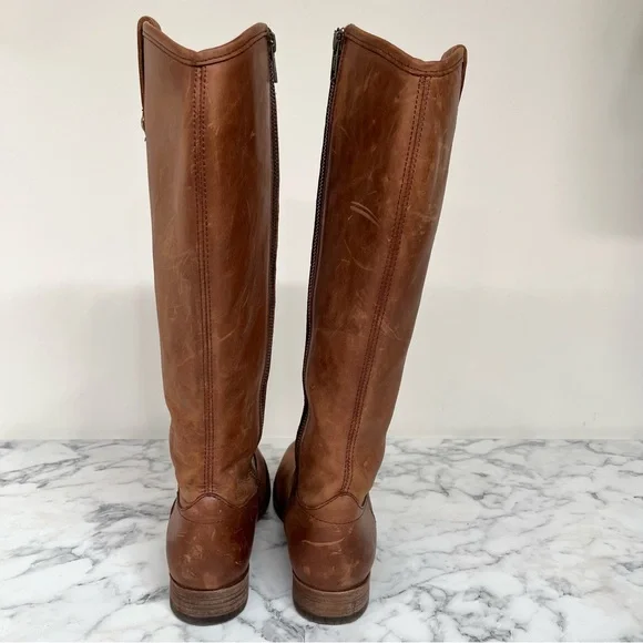 Women's Melissa Western Knee High Leather Boots Cognac Brown Woman’s Size 7B - Picture 5 of 15